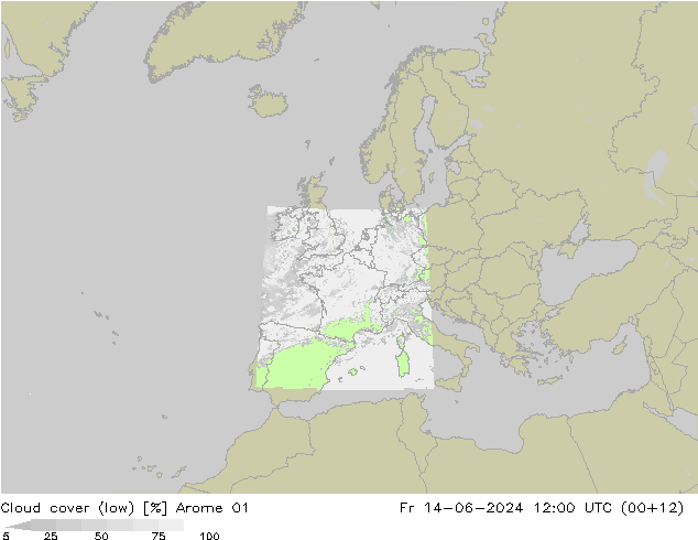 Cloud cover (low) Arome 01 Fr 14.06.2024 12 UTC