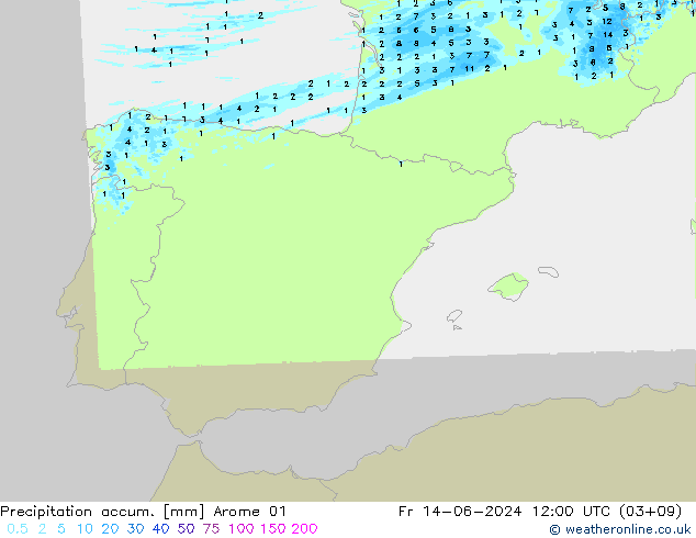 Precipitation accum. Arome 01 Sex 14.06.2024 12 UTC