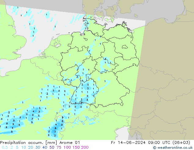 Precipitation accum. Arome 01 Sex 14.06.2024 09 UTC