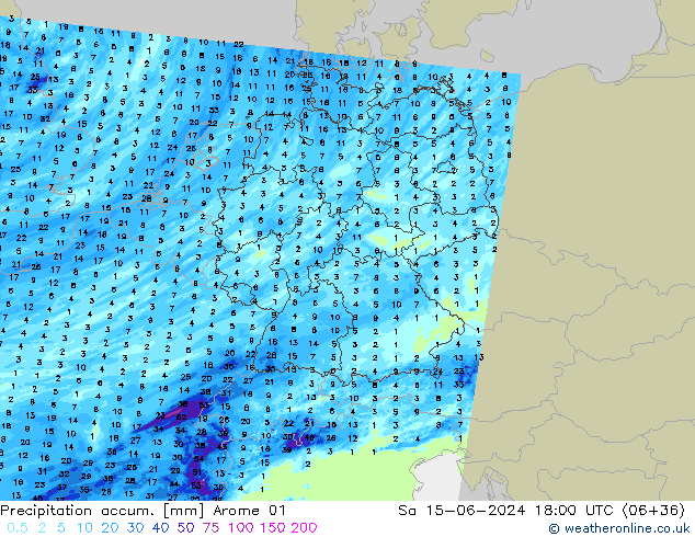 Precipitation accum. Arome 01 Sa 15.06.2024 18 UTC