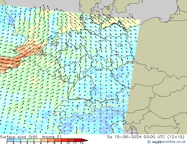 ве�Bе�@ 10 m (bft) Arome 01 сб 15.06.2024 03 UTC