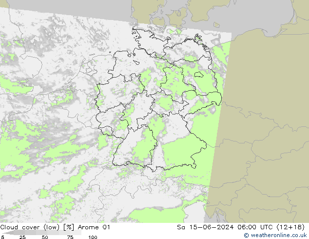 Cloud cover (low) Arome 01 Sa 15.06.2024 06 UTC