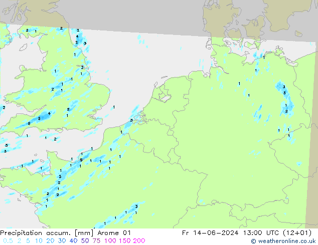 Precipitation accum. Arome 01 пт 14.06.2024 13 UTC