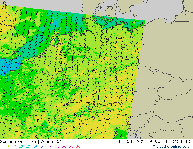 Surface wind Arome 01 So 15.06.2024 00 UTC