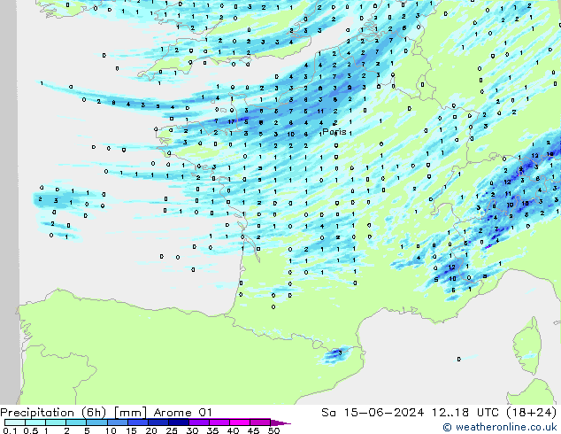 Precipitation (6h) Arome 01 Sa 15.06.2024 18 UTC