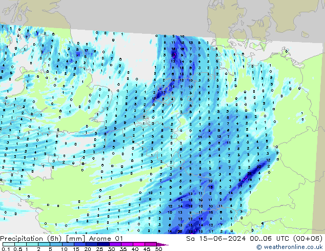Precipitation (6h) Arome 01 Sa 15.06.2024 06 UTC