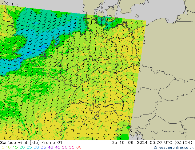 Vent 10 m Arome 01 dim 16.06.2024 03 UTC