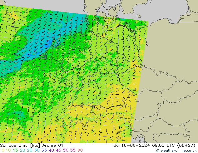 Surface wind Arome 01 Su 16.06.2024 09 UTC