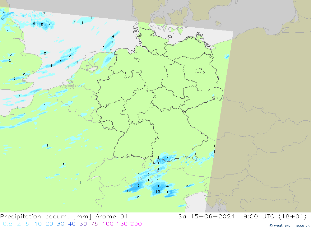 Precipitation accum. Arome 01 So 15.06.2024 19 UTC