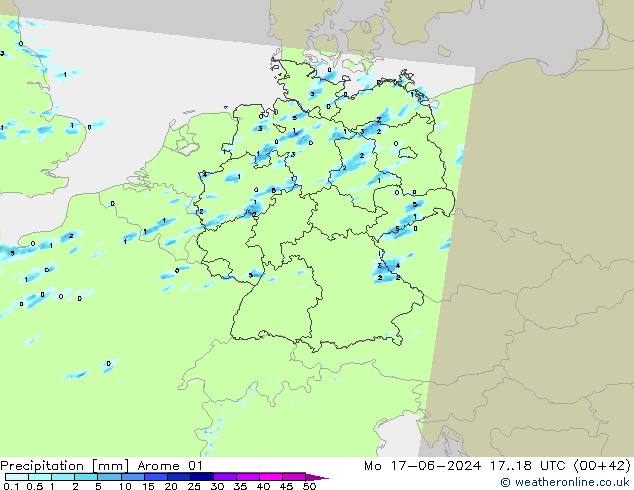 Srážky Arome 01 Po 17.06.2024 18 UTC