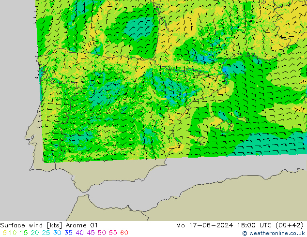 Surface wind Arome 01 Mo 17.06.2024 18 UTC