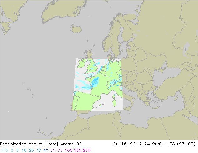 Precipitación acum. Arome 01 dom 16.06.2024 06 UTC