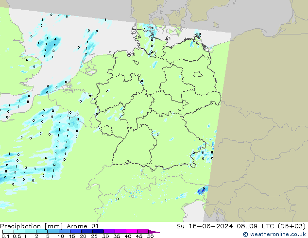 Neerslag Arome 01 zo 16.06.2024 09 UTC