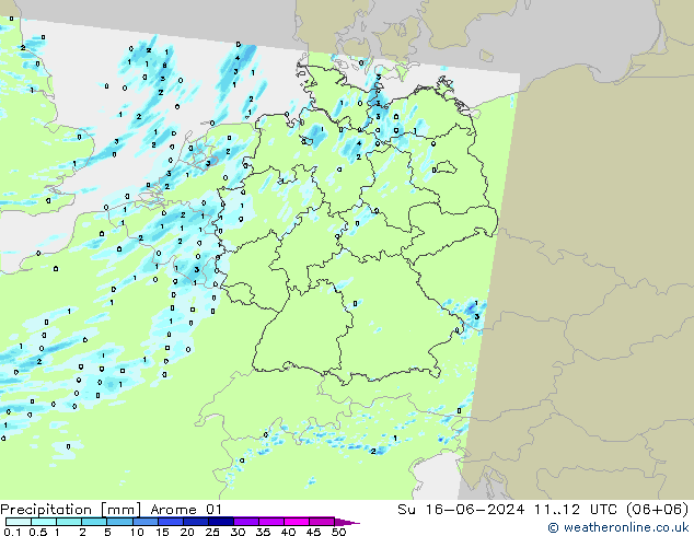 Niederschlag Arome 01 So 16.06.2024 12 UTC