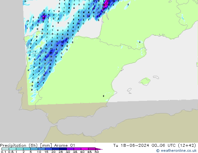Precipitación (6h) Arome 01 mar 18.06.2024 06 UTC