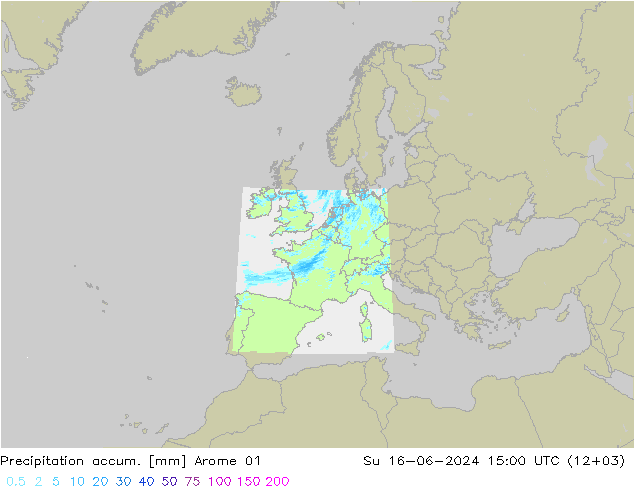 Precipitation accum. Arome 01 星期日 16.06.2024 15 UTC