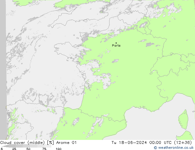 Nuages (moyen) Arome 01 mar 18.06.2024 00 UTC