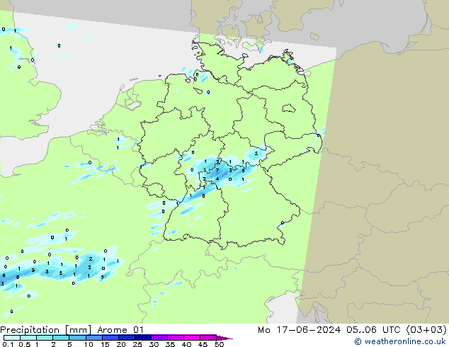 Precipitation Arome 01 Mo 17.06.2024 06 UTC