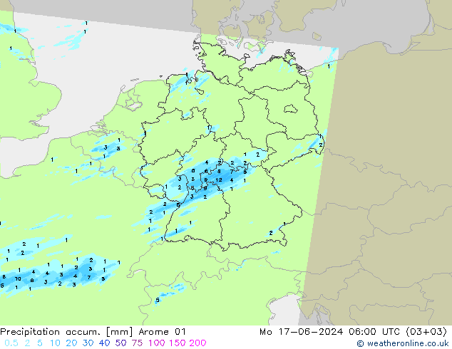 Precipitation accum. Arome 01  17.06.2024 06 UTC