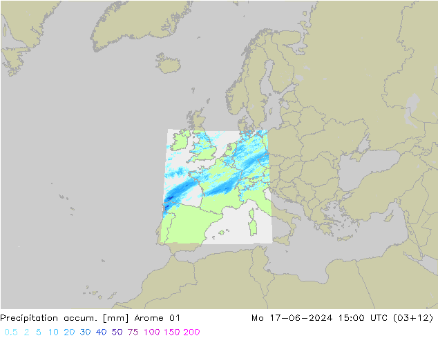 Precipitation accum. Arome 01 星期一 17.06.2024 15 UTC