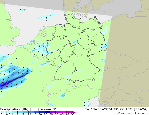 Yağış (6h) Arome 01 Sa 18.06.2024 06 UTC