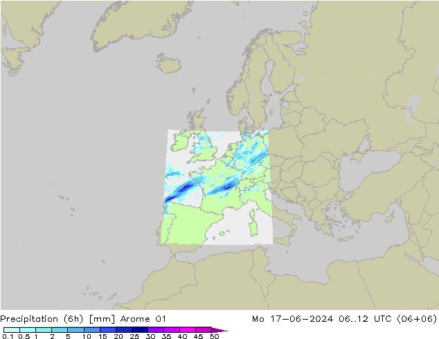 Precipitation (6h) Arome 01 Mo 17.06.2024 12 UTC