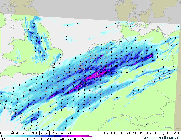 Precipitazione (12h) Arome 01 mar 18.06.2024 18 UTC