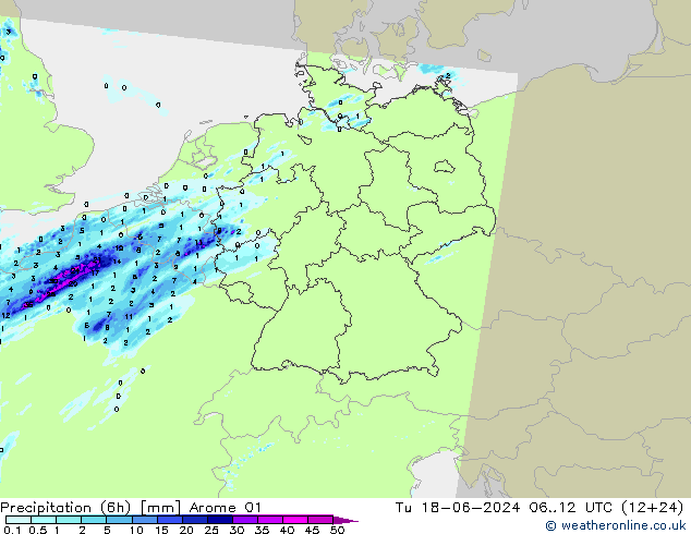 Precipitação (6h) Arome 01 Ter 18.06.2024 12 UTC