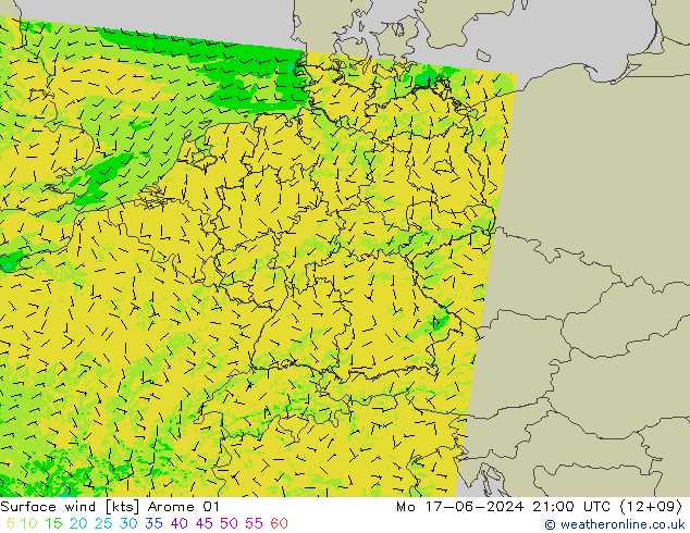 Wind 10 m Arome 01 ma 17.06.2024 21 UTC