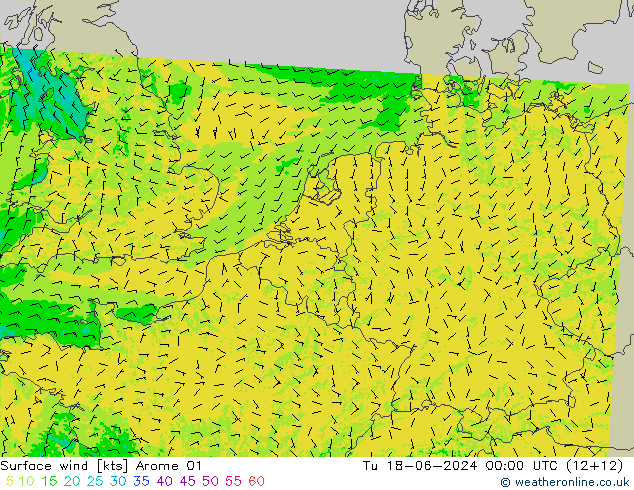 ветер 10 m Arome 01 вт 18.06.2024 00 UTC