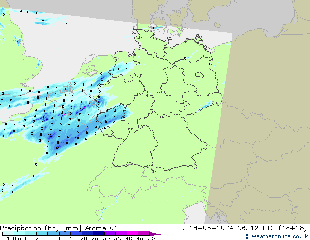 Precipitação (6h) Arome 01 Ter 18.06.2024 12 UTC