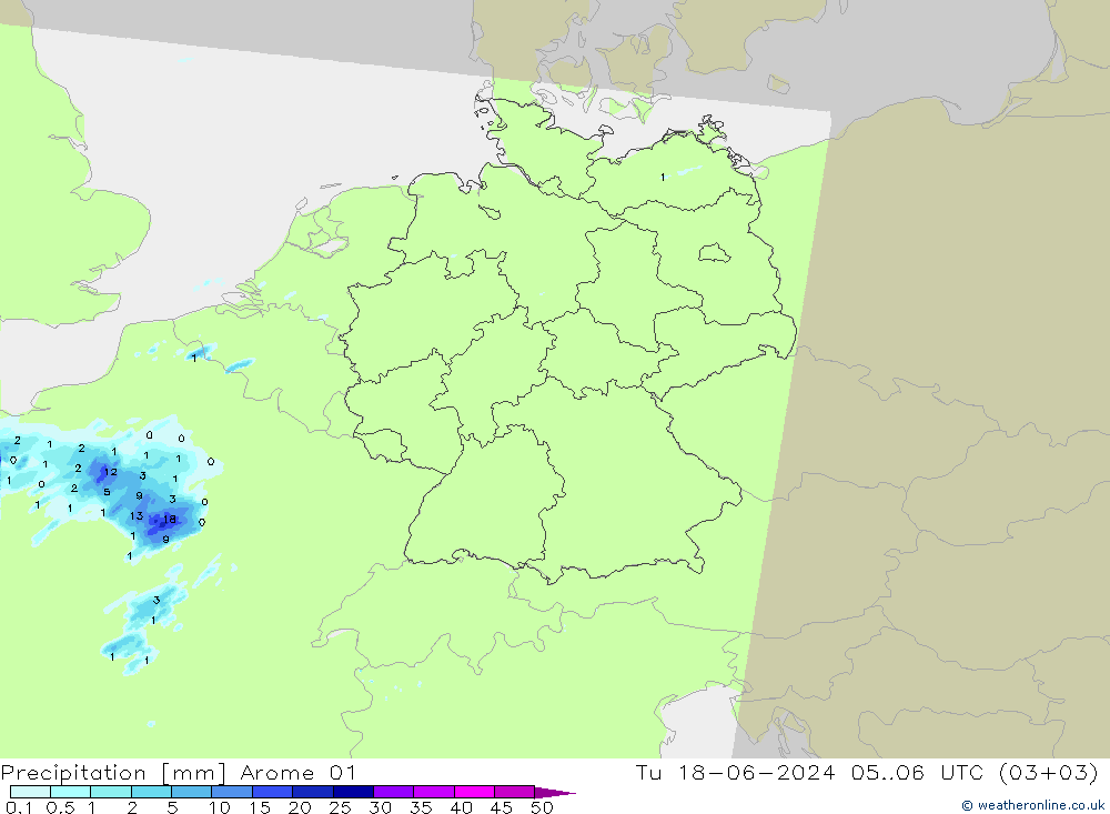 Precipitation Arome 01 Tu 18.06.2024 06 UTC