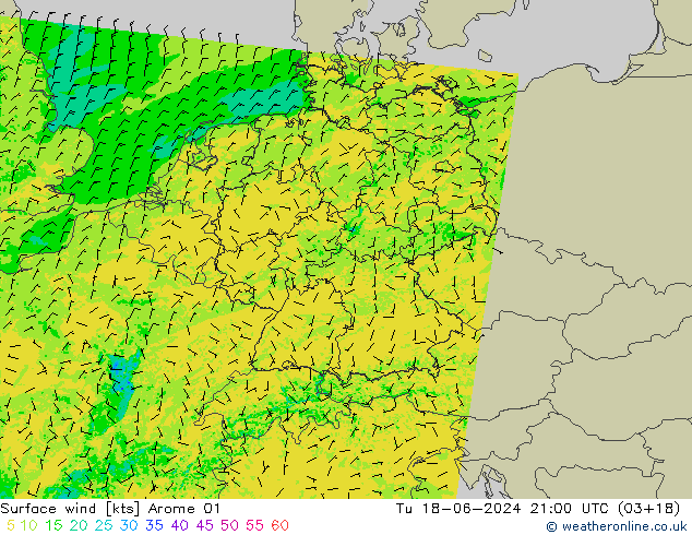 Surface wind Arome 01 Tu 18.06.2024 21 UTC