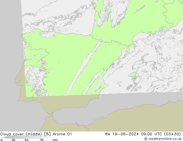 Wolken (mittel) Arome 01 Mi 19.06.2024 09 UTC