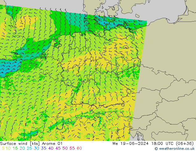 Wind 10 m Arome 01 wo 19.06.2024 18 UTC