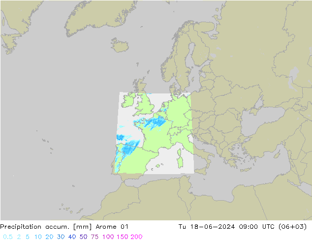 Precipitation accum. Arome 01 Ter 18.06.2024 09 UTC