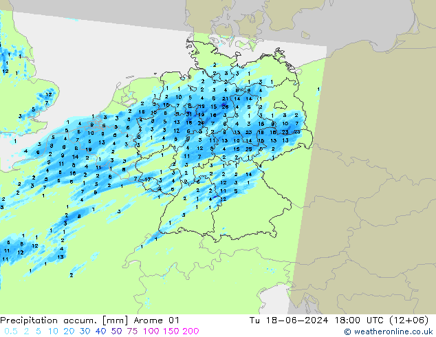 Precipitation accum. Arome 01  18.06.2024 18 UTC