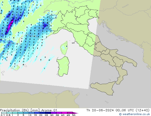 Precipitation (6h) Arome 01 Th 20.06.2024 06 UTC