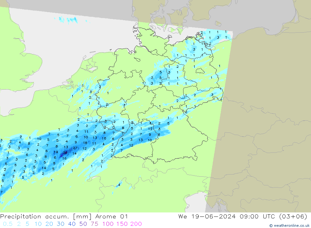 Precipitation accum. Arome 01 mer 19.06.2024 09 UTC