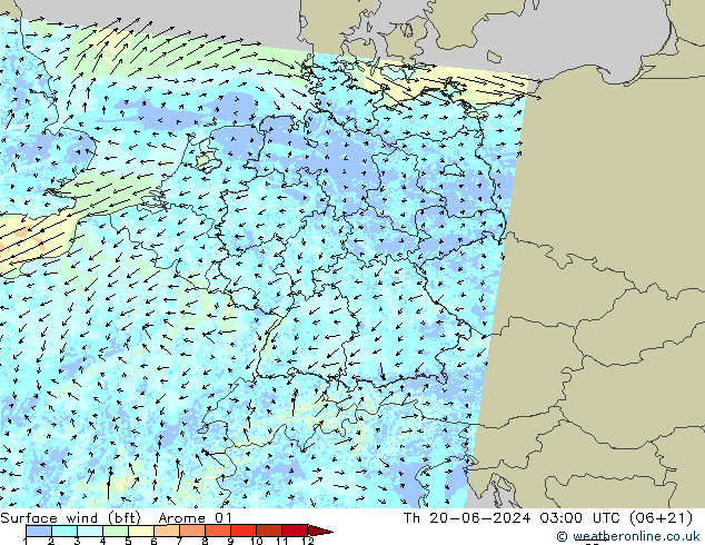 Rüzgar 10 m (bft) Arome 01 Per 20.06.2024 03 UTC