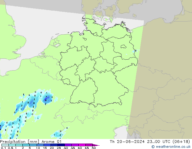 Srážky Arome 01 Čt 20.06.2024 00 UTC