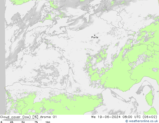 Bulutlar (düşük) Arome 01 Çar 19.06.2024 08 UTC