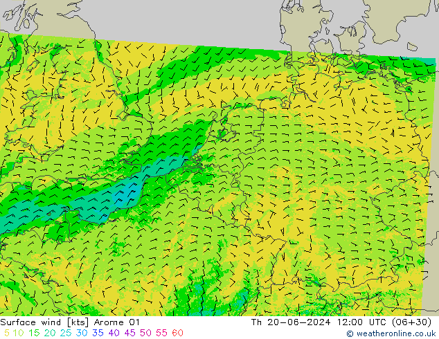 Surface wind Arome 01 Th 20.06.2024 12 UTC