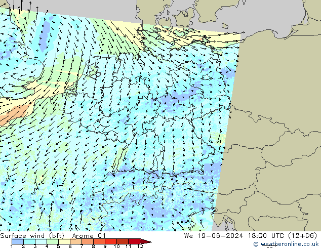 ве�Bе�@ 10 m (bft) Arome 01 ср 19.06.2024 18 UTC