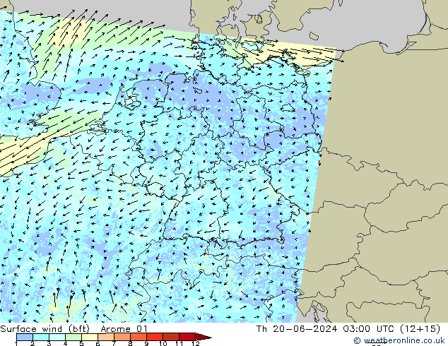 Rüzgar 10 m (bft) Arome 01 Per 20.06.2024 03 UTC