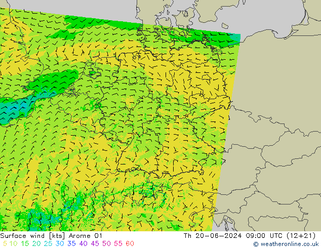 Vento 10 m Arome 01 Qui 20.06.2024 09 UTC