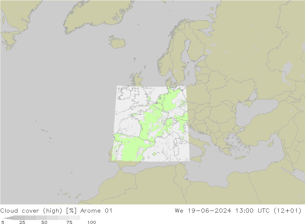 Nubes altas Arome 01 mié 19.06.2024 13 UTC