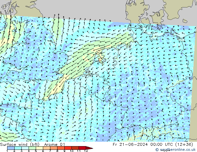 Rüzgar 10 m (bft) Arome 01 Cu 21.06.2024 00 UTC