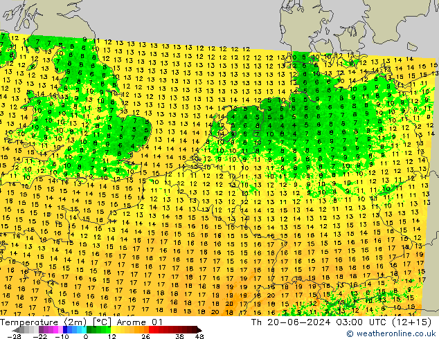 карта температуры Arome 01 чт 20.06.2024 03 UTC