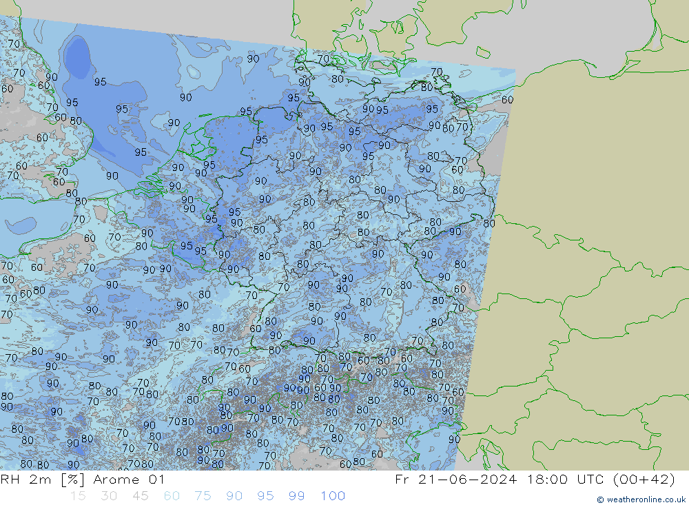 RH 2m Arome 01 Pá 21.06.2024 18 UTC